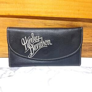 Harley davidson genuine leather envelope folding wallet card holder womens biker